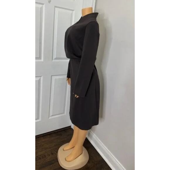 OGL Elevated V-Neck Midi Dress L Gray Long Sleeve Cinched Softtrine NWT - Picture 10 of 10